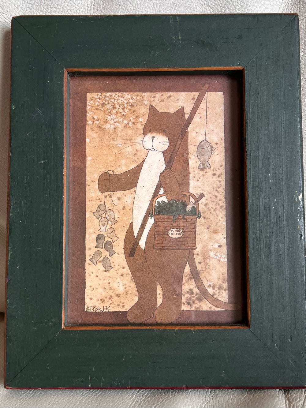 Primitive Folk Watercolors Made in Michigan Cat Print Framed